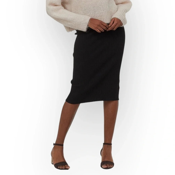 H&M High  Waisted Rib-knit Midi Skirt in Black S - Picture 1 of 5